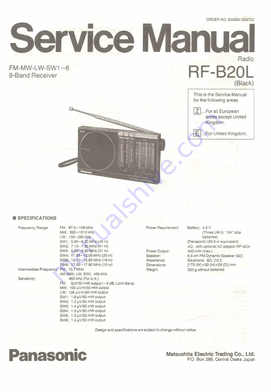 Panasonic RF-B20L Service Manual Download Page 1