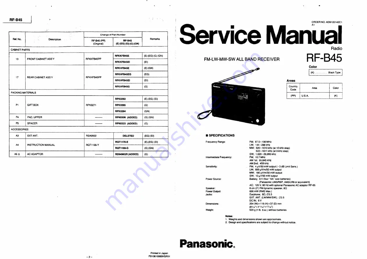 Panasonic RF-B45 Service Manual Download Page 2