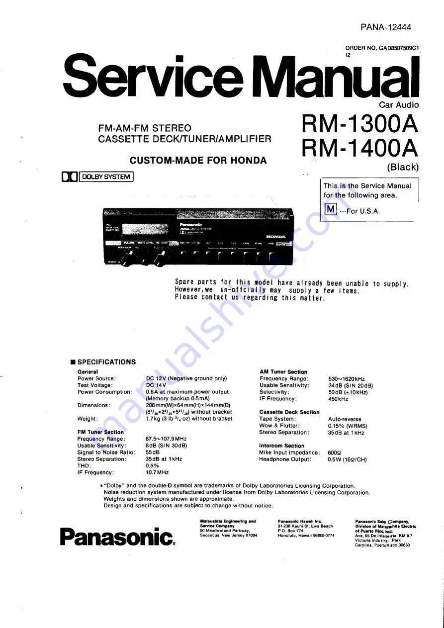 Panasonic RM-1300A Service Manual Download Page 1