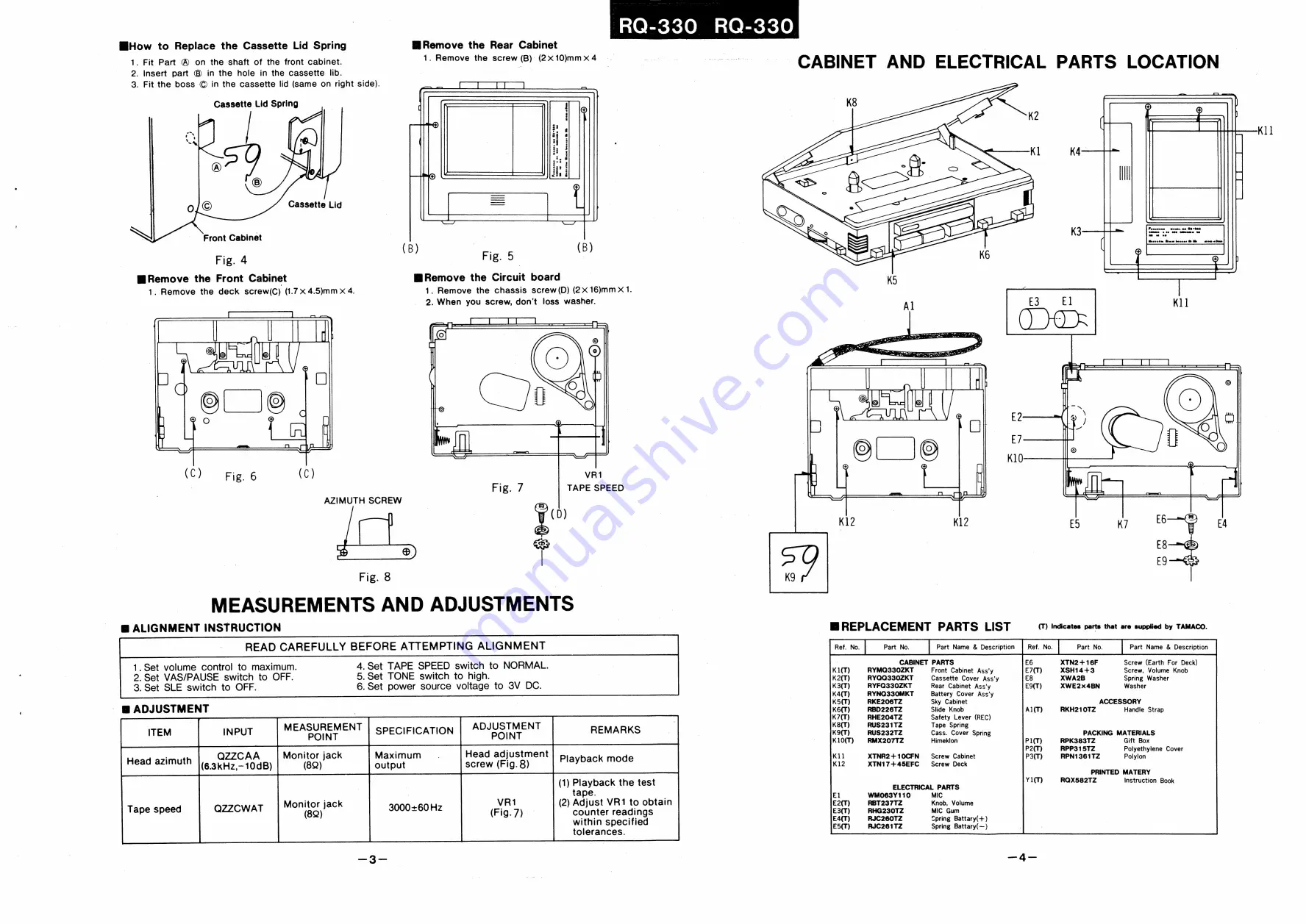 Panasonic RQ-330 Service Manual Download Page 3