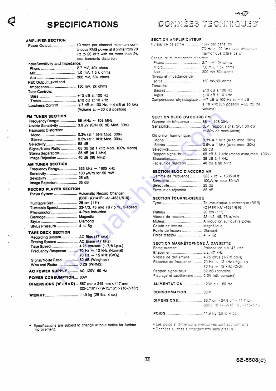 Panasonic SE-5508 Service Manual Download Page 11