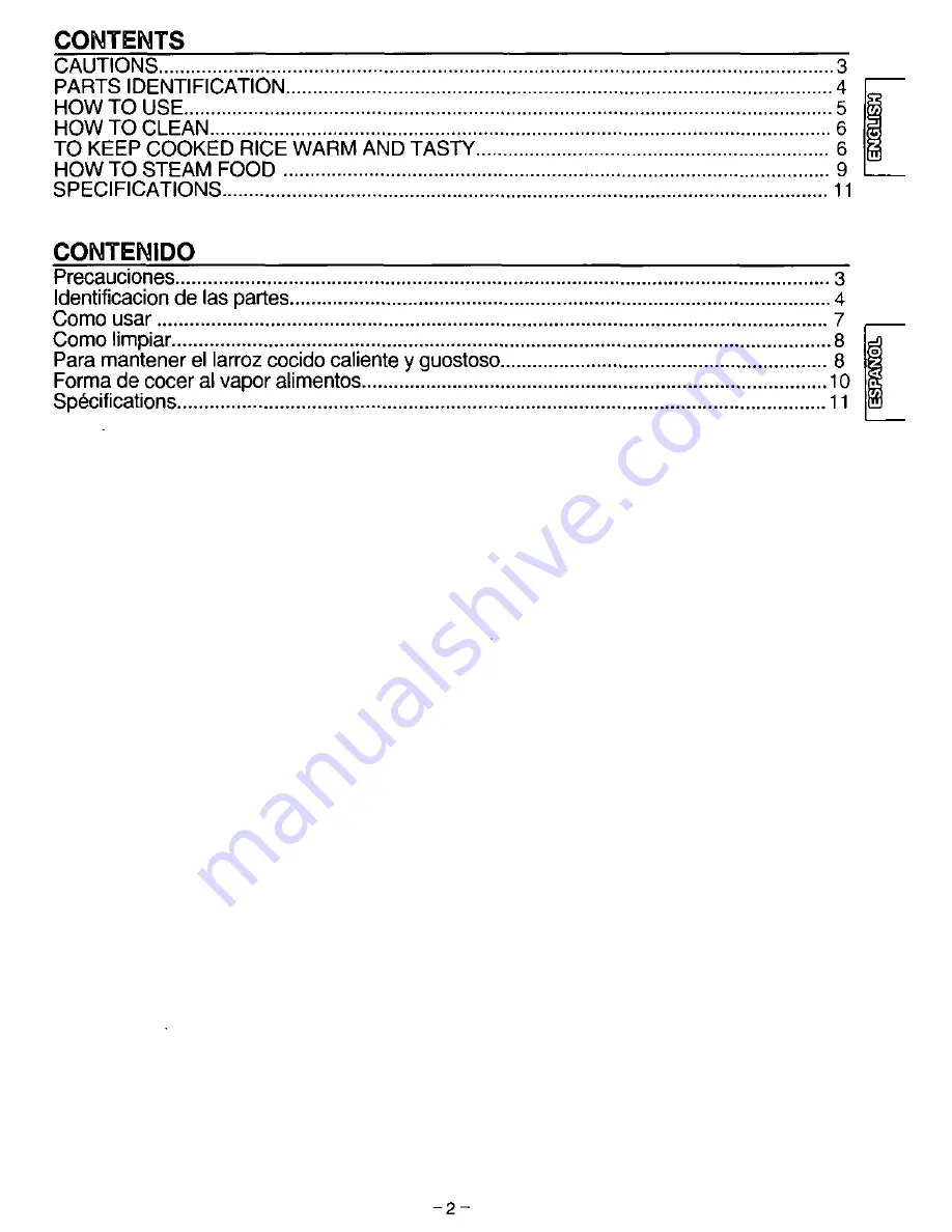 Panasonic SRSH15PW - RICE COOKER-LOW P Operating Instructions Manual Download Page 3