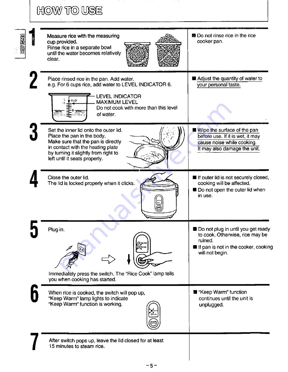 Panasonic SRSH15PW - RICE COOKER-LOW P Operating Instructions Manual Download Page 6