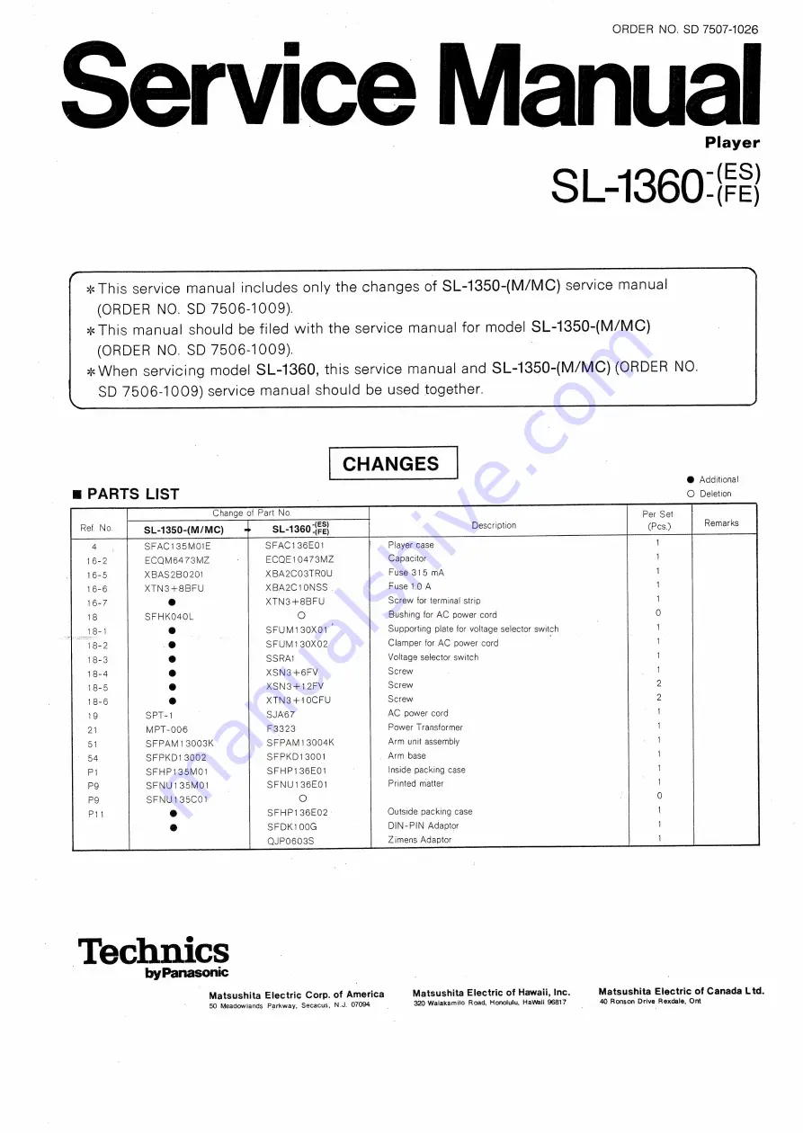 Panasonic Technics SL-1360-(ES) Скачать руководство пользователя страница 1