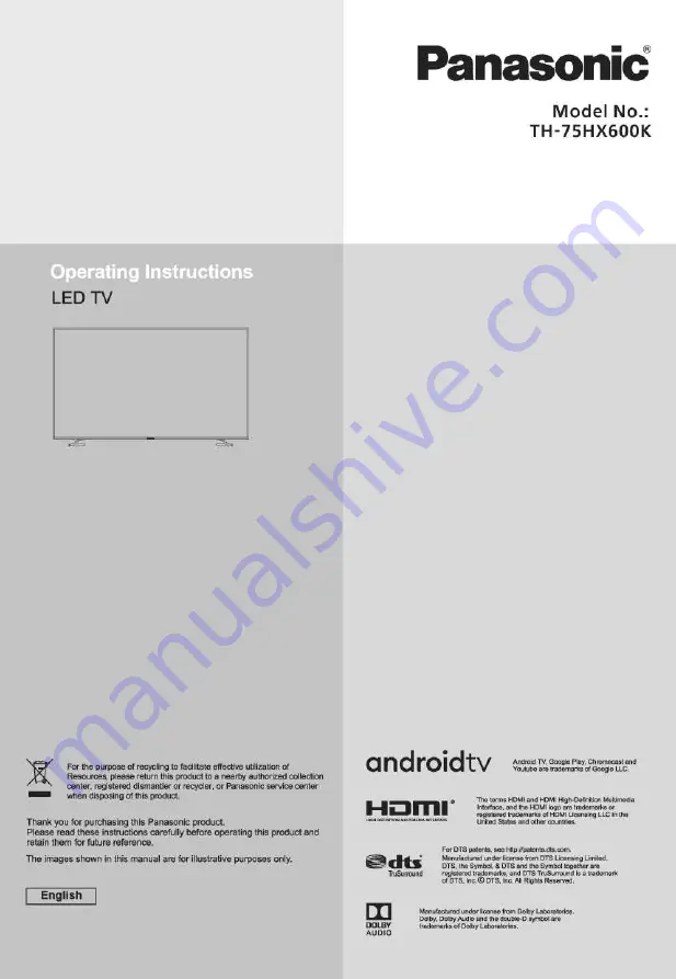 Panasonic TH-75HX600K Скачать руководство пользователя страница 1