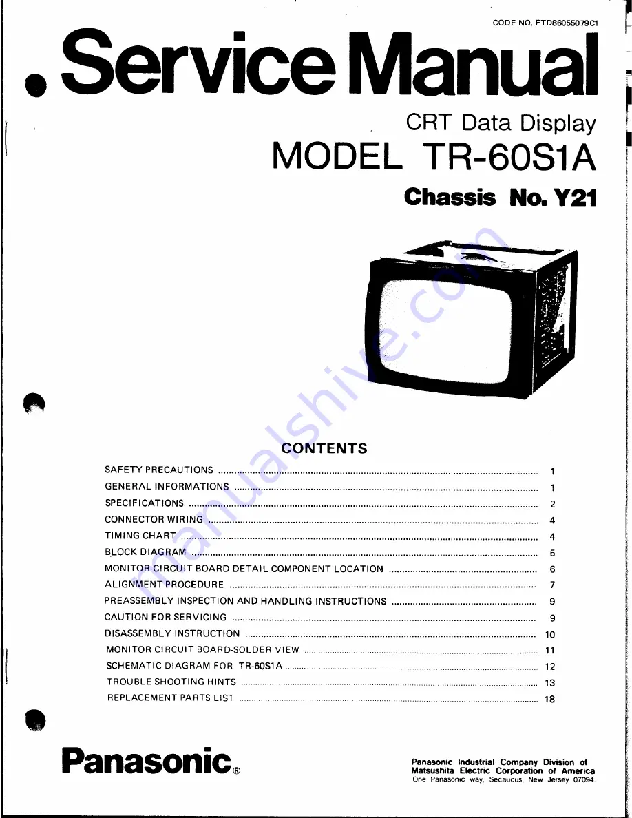 Panasonic TR-60S1A Скачать руководство пользователя страница 1