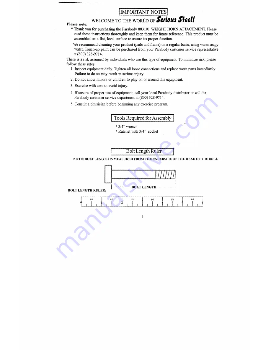 ParaBody 883101 Assembly Instructions Manual Download Page 2