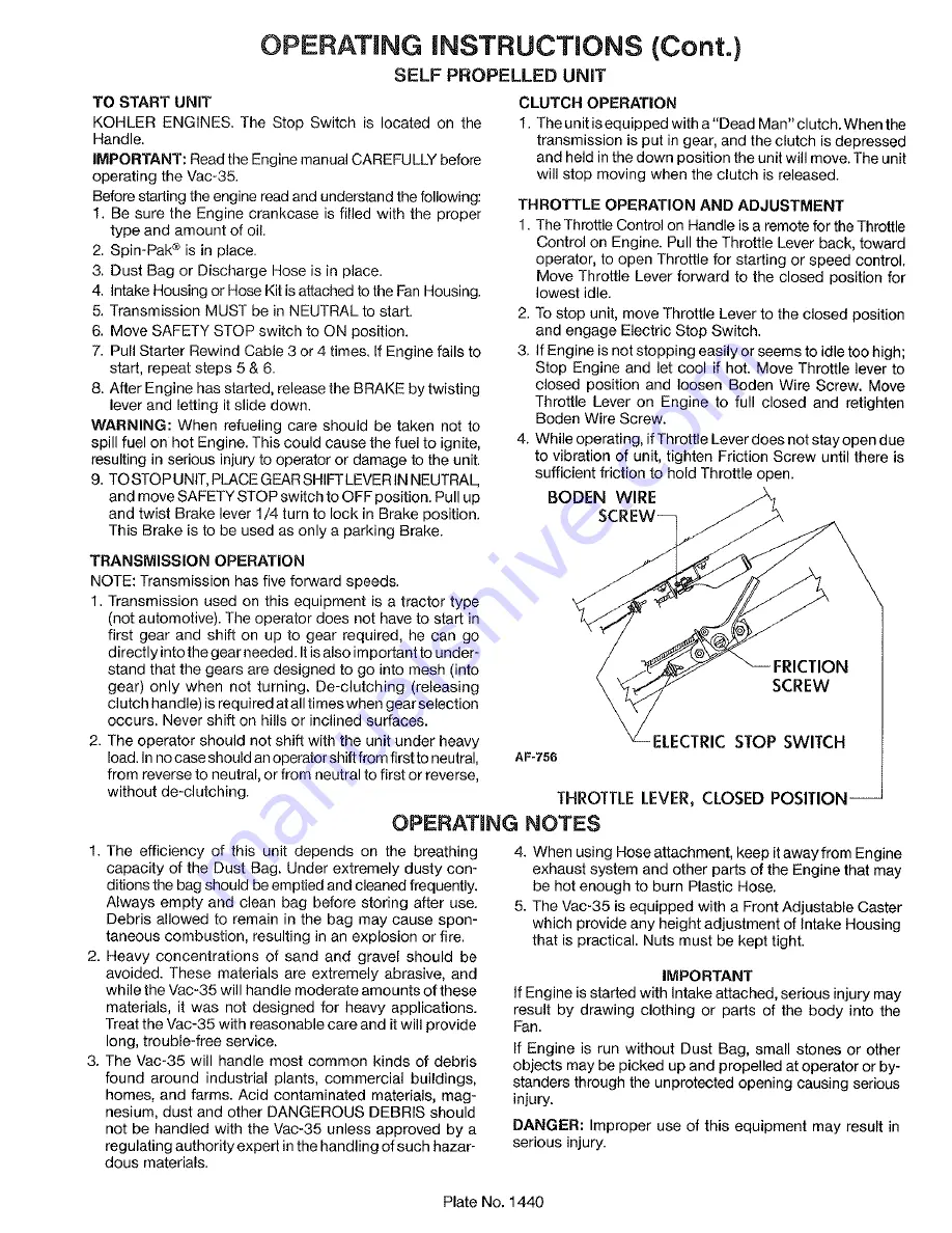 Parker VAC-35 Owner'S Manual Download Page 7