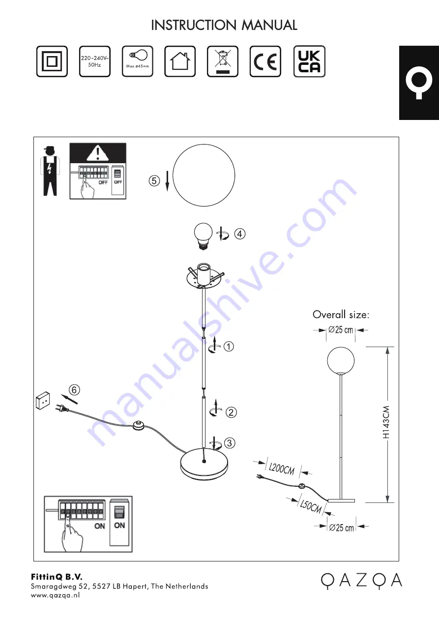 Qazqa Pallon FL Brass Pink Instruction Manual Download Page 1