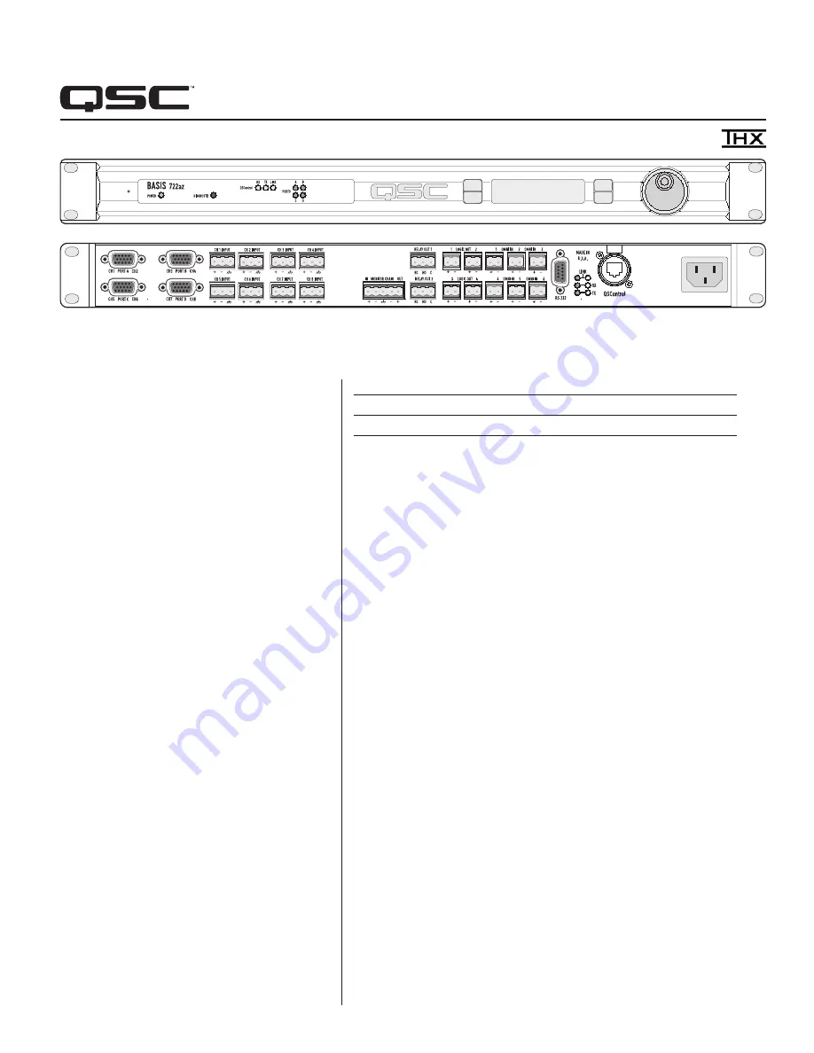 QSC BASIS 722az Specification Sheet Download Page 1