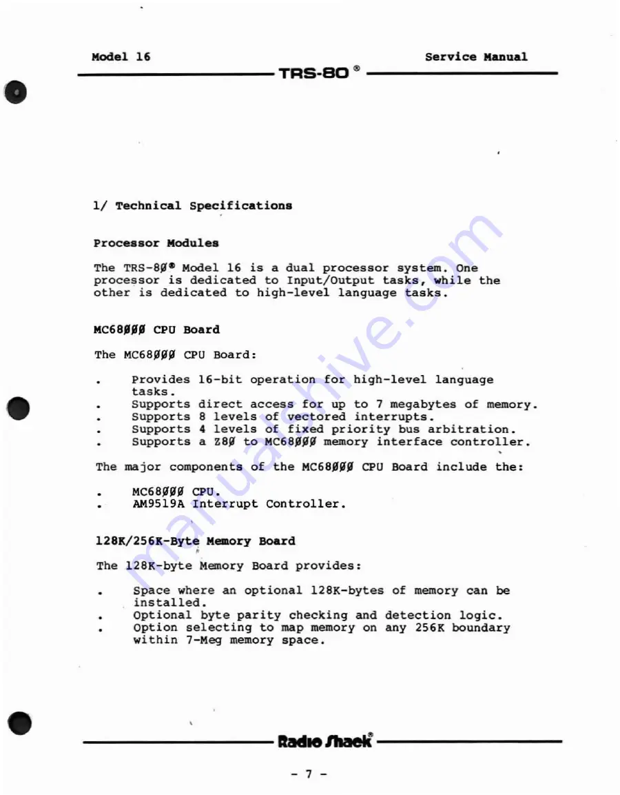 Radio Shack TRS-80 Model 16 Service Manual Download Page 7