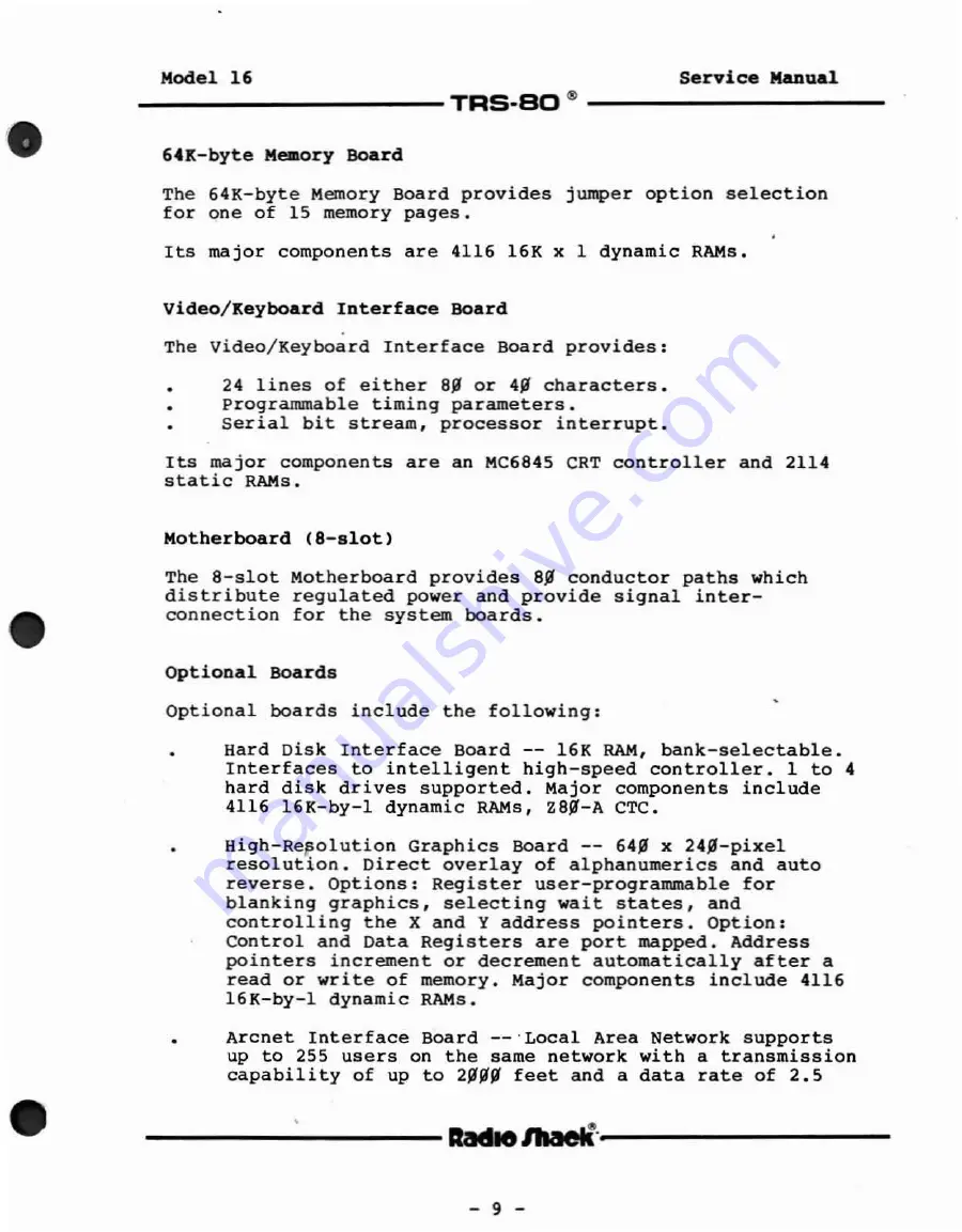 Radio Shack TRS-80 Model 16 Service Manual Download Page 9