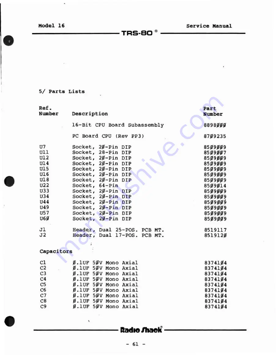 Radio Shack TRS-80 Model 16 Service Manual Download Page 61