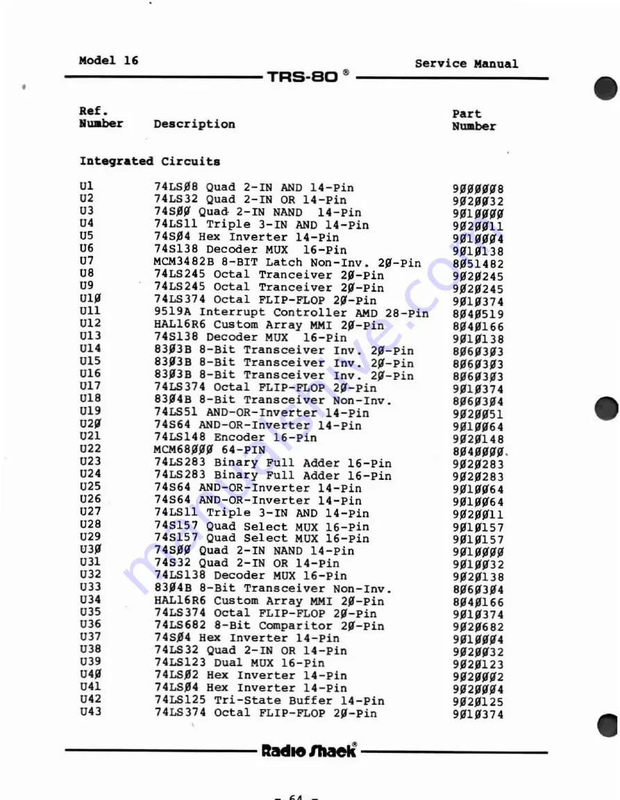 Radio Shack TRS-80 Model 16 Service Manual Download Page 64