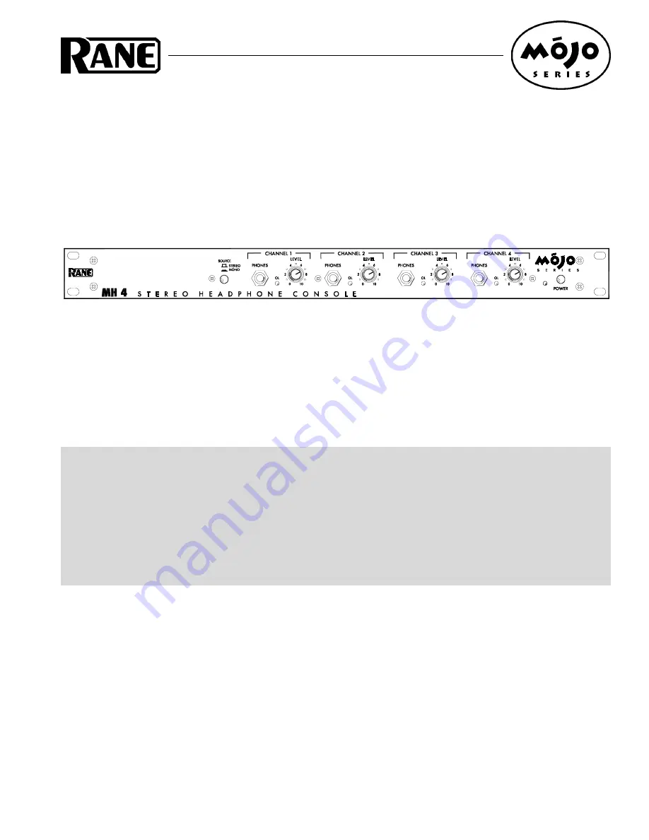 Rane MH 4 Operator'S Manual Download Page 1