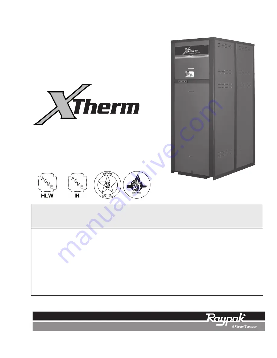 Raypak Xtherm 1005A Installation And Operation Manual Download Page 1