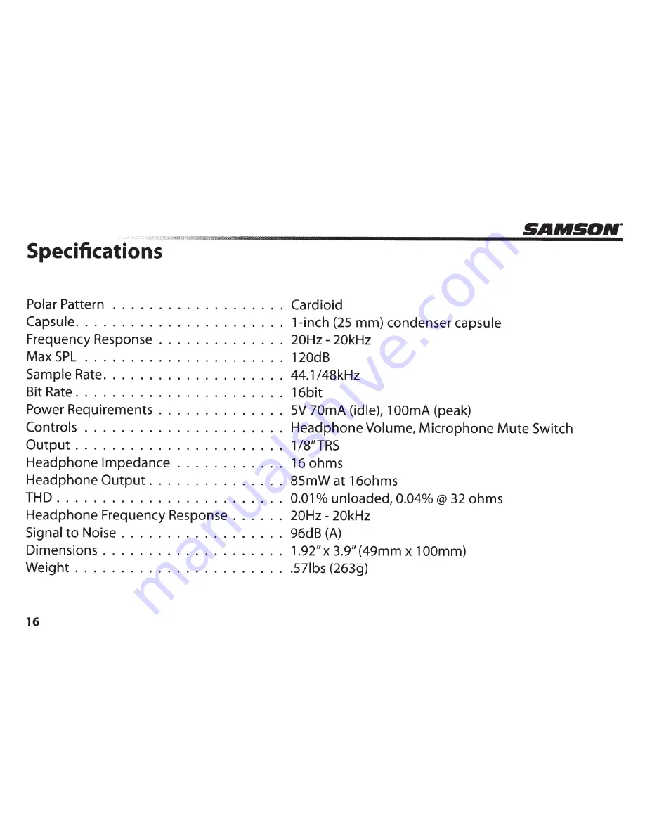 Samson Meteor Mic User Manual Download Page 20