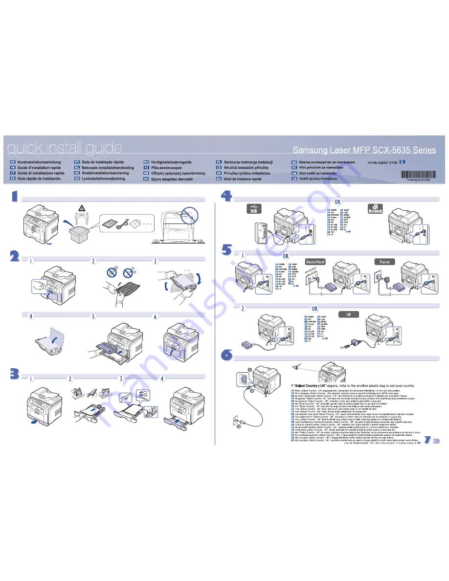 Samsung SCX-5635FN - Mono Laser P/s/c/f USB Enet 1200X1200 128MB... Quick Install Manual Download Page 1