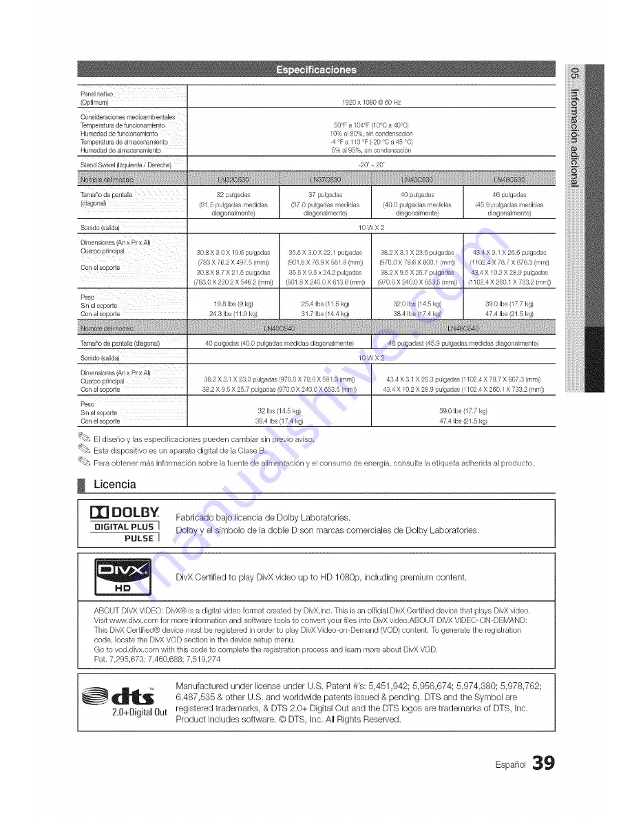 Samsung series 5 530 Manual Del Usuario Download Page 39