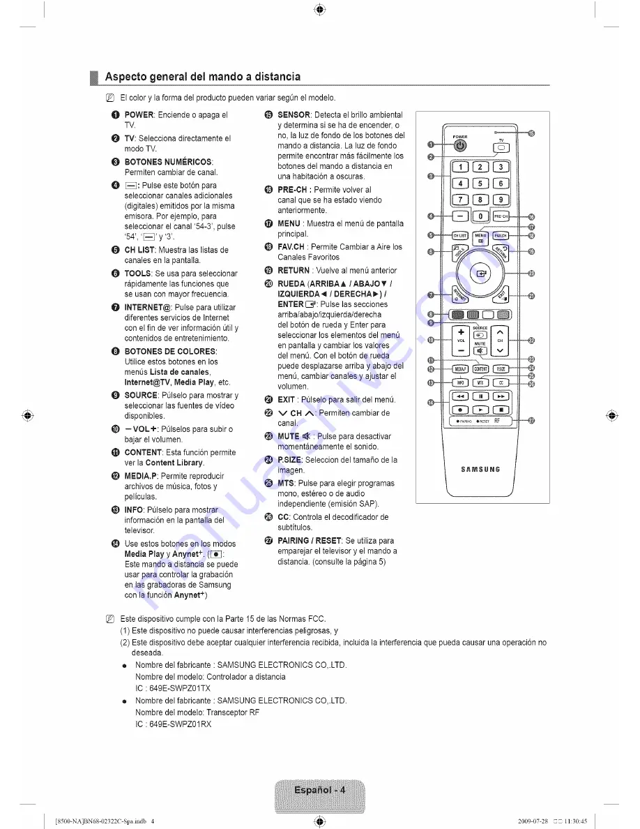 Samsung UN55B8500 Скачать руководство пользователя страница 6