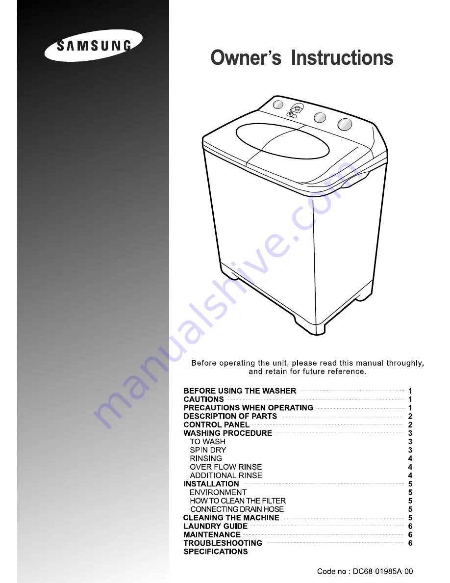 Samsung Washing machine Owner'S Instructions Manual Download Page 1