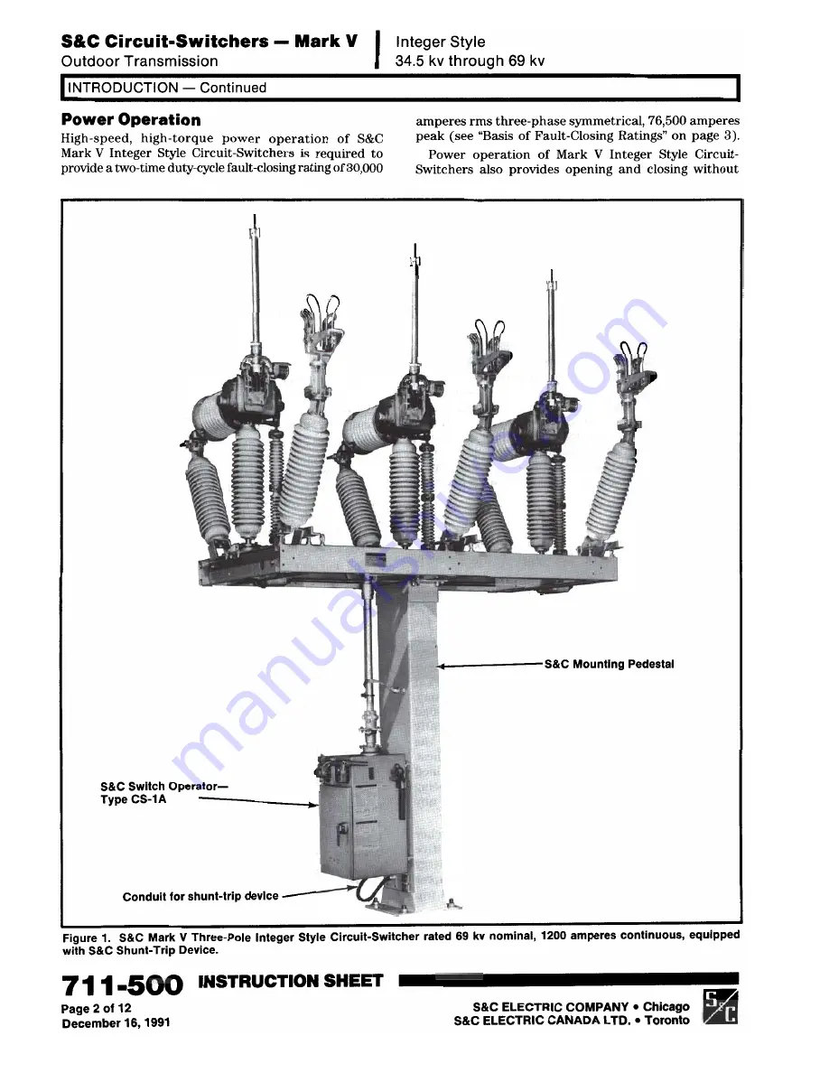 S&C Mark V Assembly And Installation Instructions Manual Download Page 2