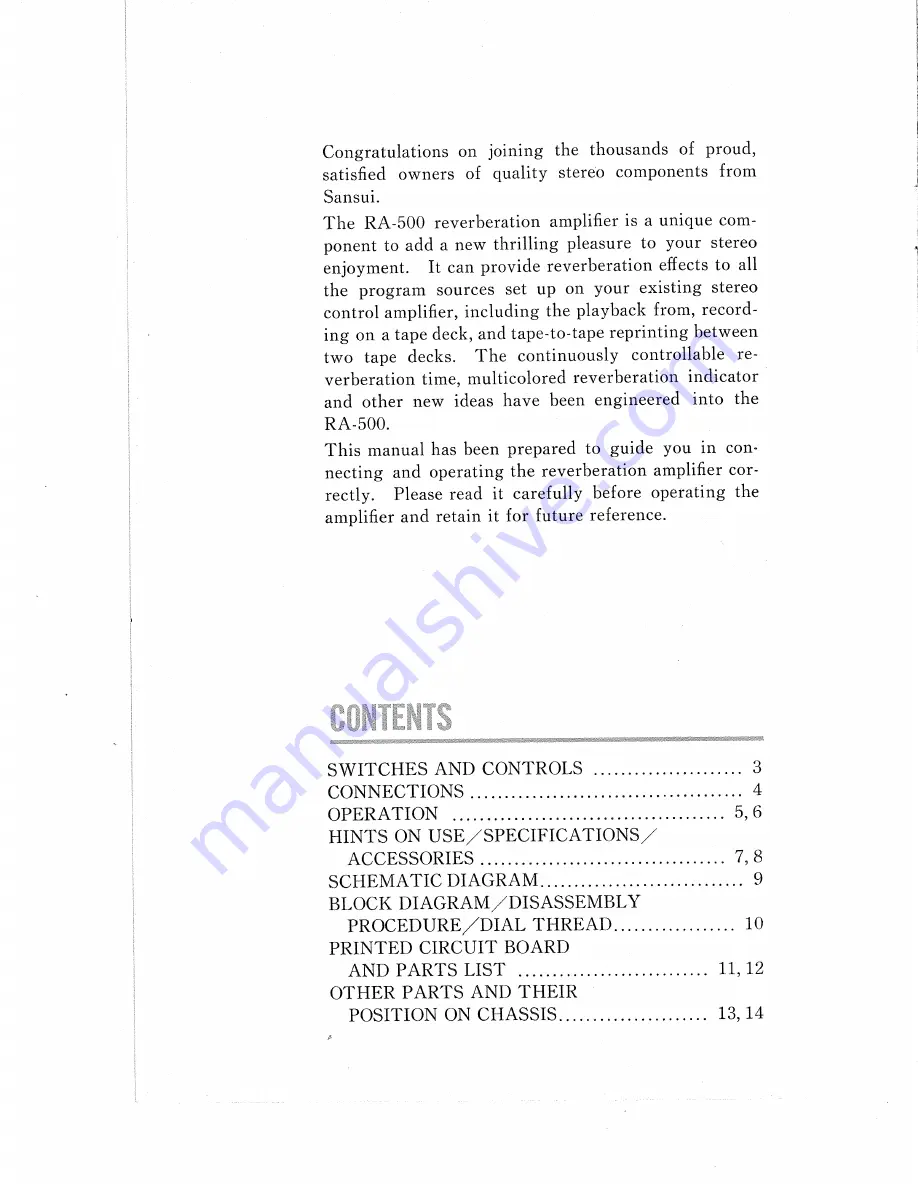 Sansui RA-500 Operating Instructions & Service Manual Download Page 2