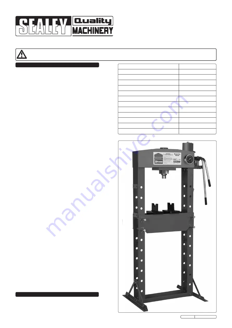 Sealey YK30F.V2 Скачать руководство пользователя страница 1