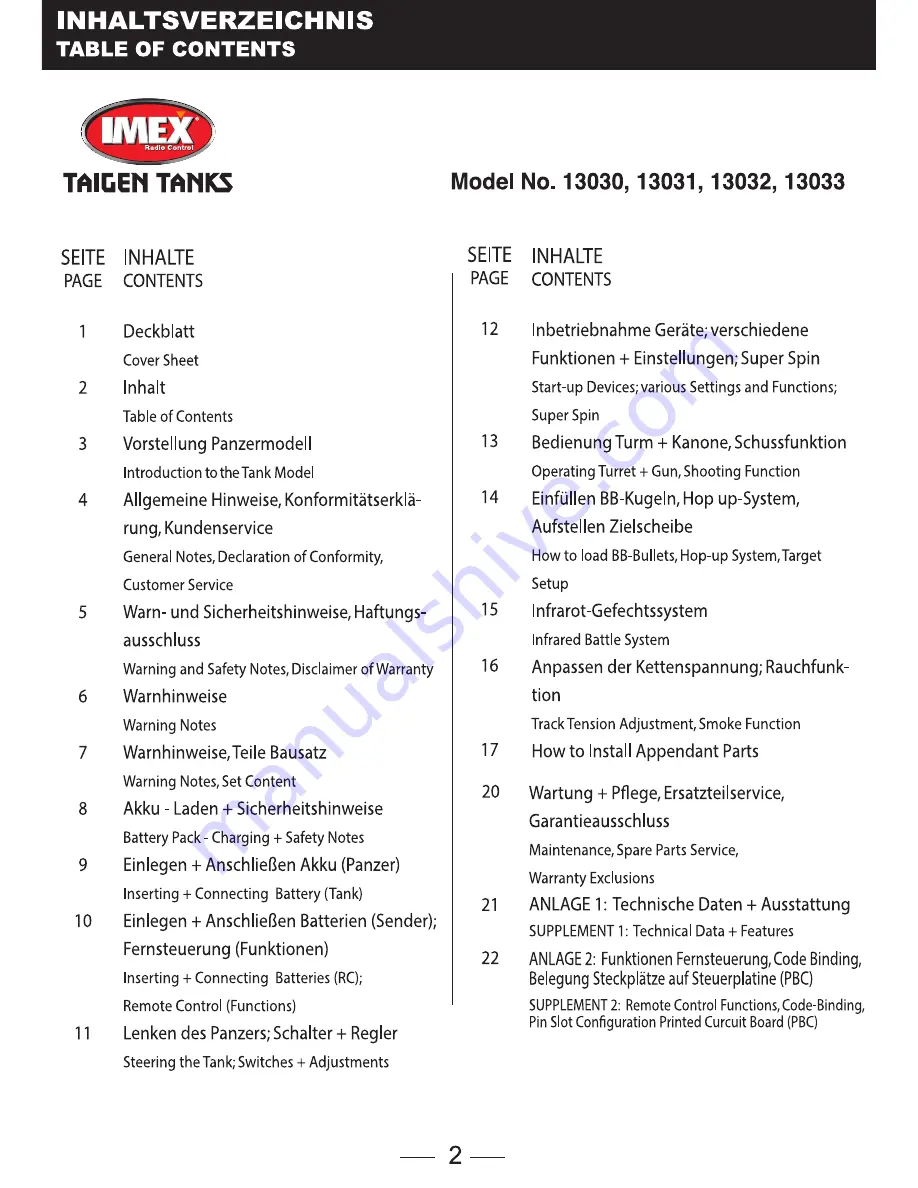 Taigen Tanks 13030 Instruction Manual Download Page 2