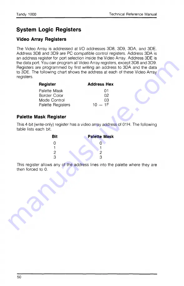 Tandy 1000 MS-DOS Technical Reference Manual Download Page 56