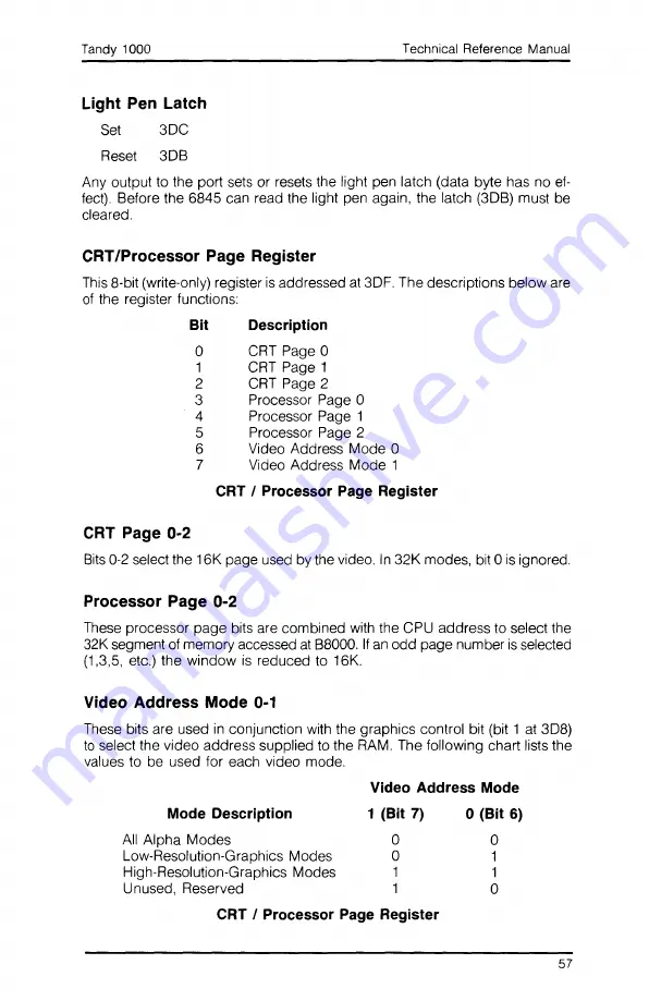 Tandy 1000 MS-DOS Technical Reference Manual Download Page 63