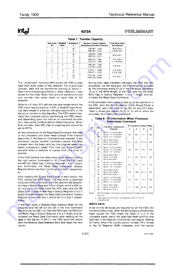 Tandy 1000 MS-DOS Technical Reference Manual Download Page 249