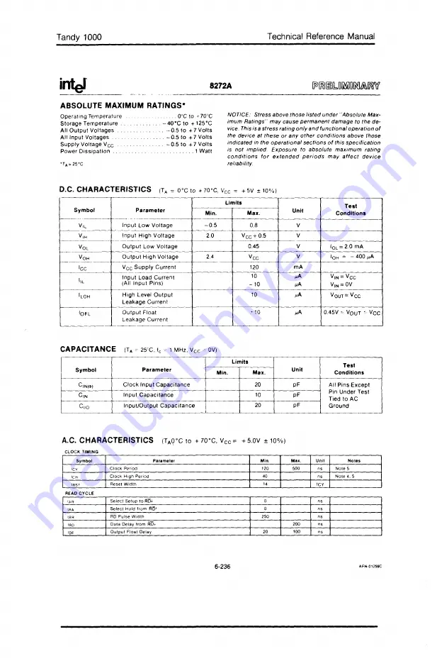 Tandy 1000 MS-DOS Technical Reference Manual Download Page 254