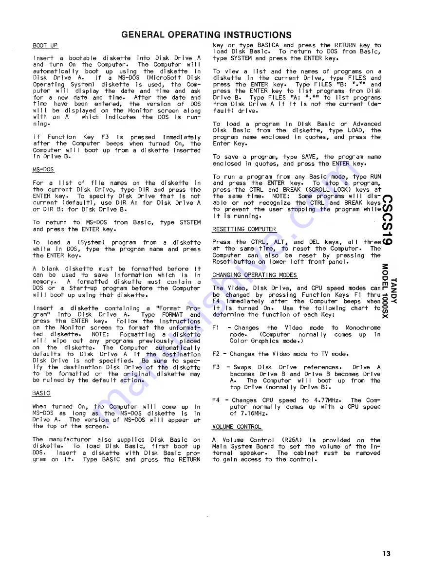 Tandy 1000SX Technical Service Data Download Page 24