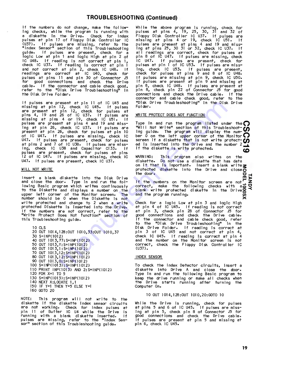 Tandy 1000SX Technical Service Data Download Page 30