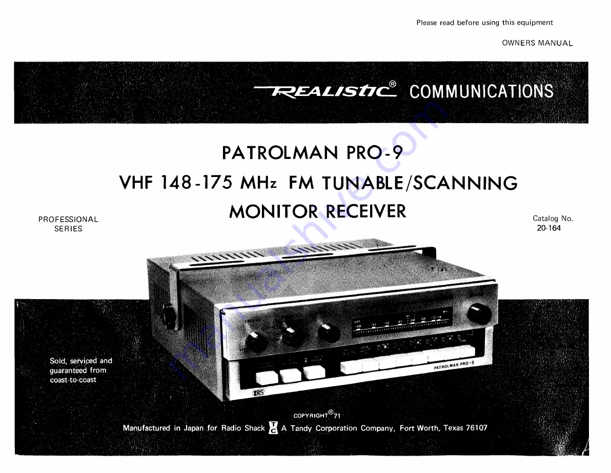 Tandy Radio Shack Realistic PATROLMAN PRO-9 Owner'S Manual Download Page 1