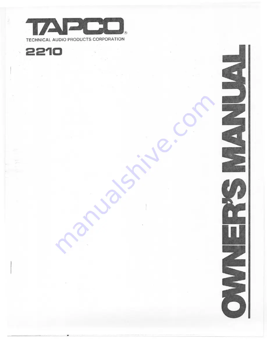 Tapco 2210 Owner'S Manual Download Page 1