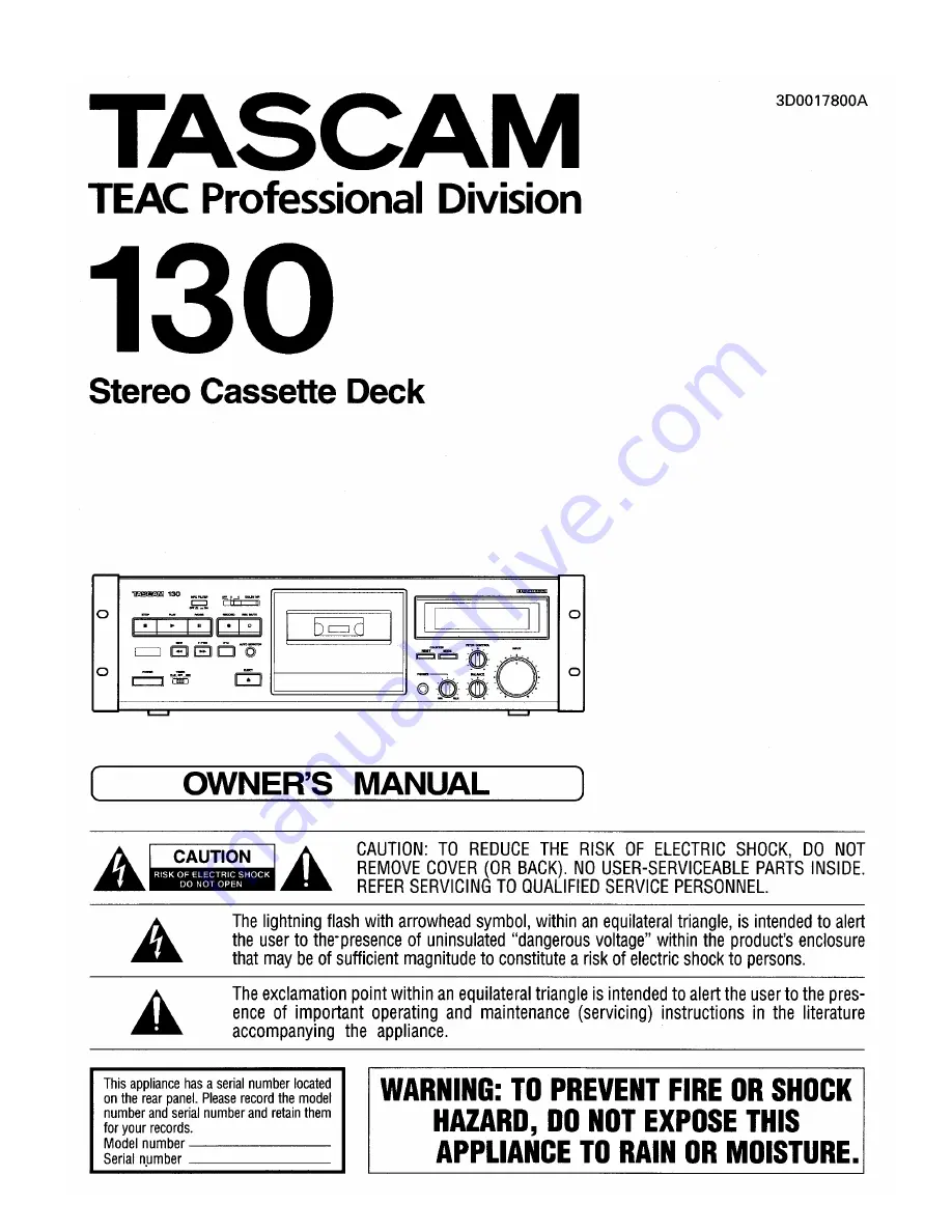 Tascam 130 Owner'S Manual Download Page 1