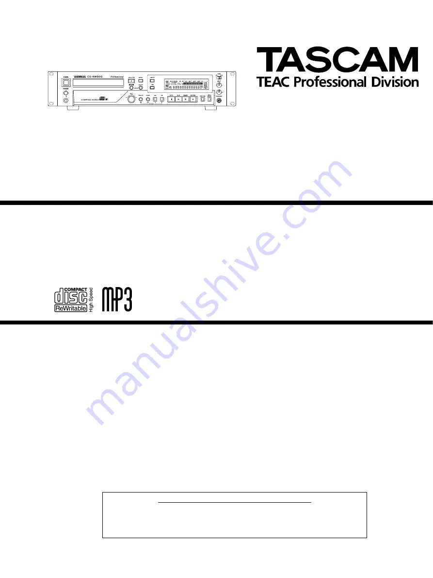 Tascam CD-RW900 Service Manual Download Page 1