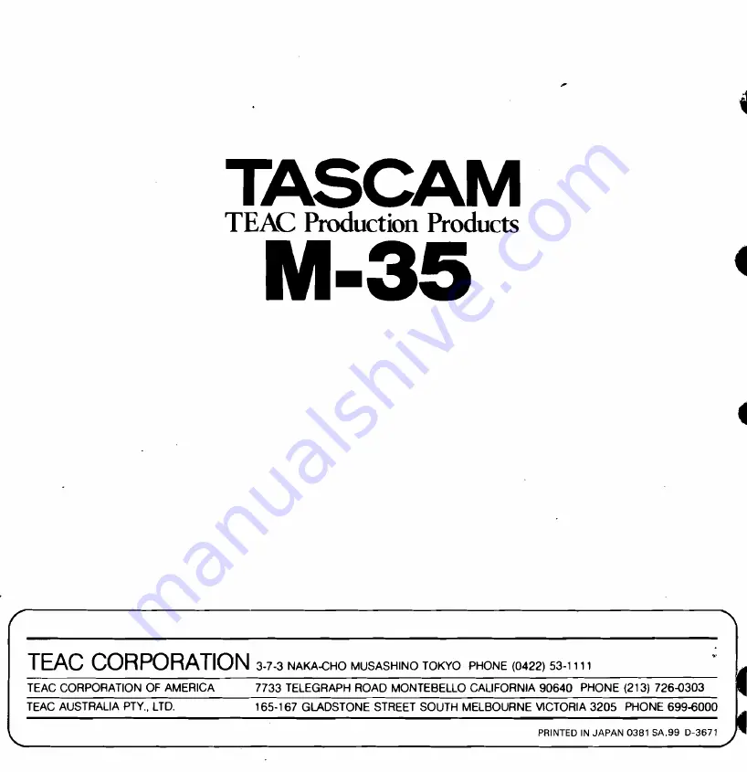 Tascam M-35 Operation And Maintenance Instruction Manual Download Page 38