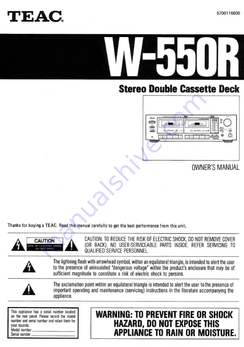 Teac W-550R Owner'S Manual Download Page 1