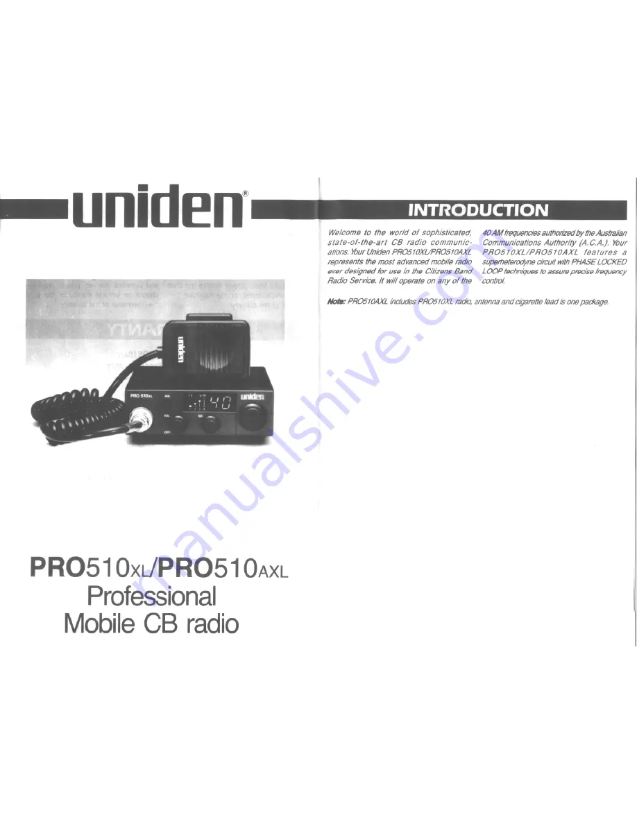 Uniden PRO510AXL Owner'S Manual Download Page 1