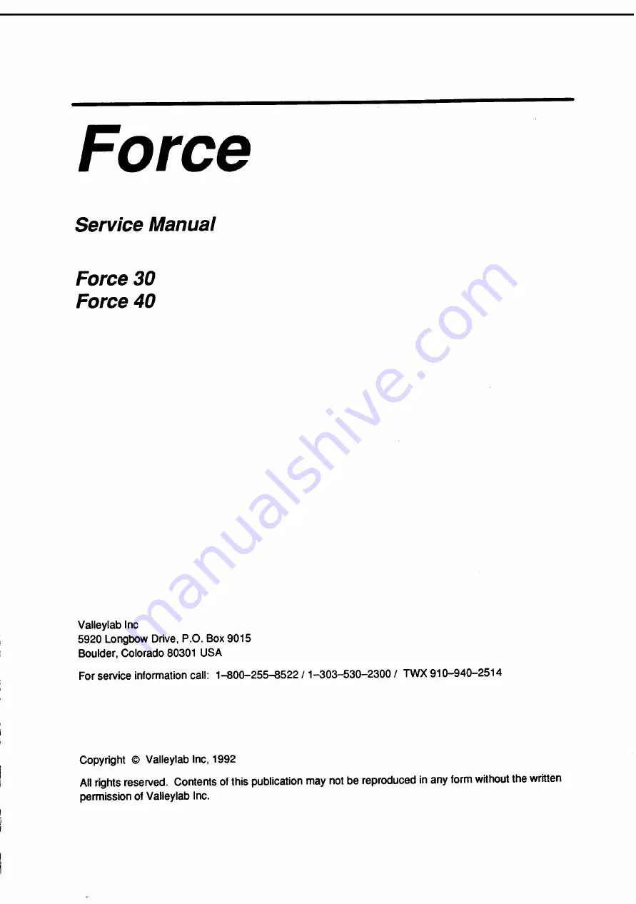 Valleylab Force 30 Service Manual Download Page 1