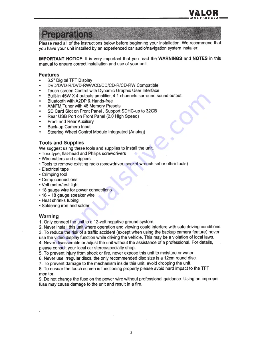 Valor Multimedia DD-806W Owner'S Manual Download Page 6