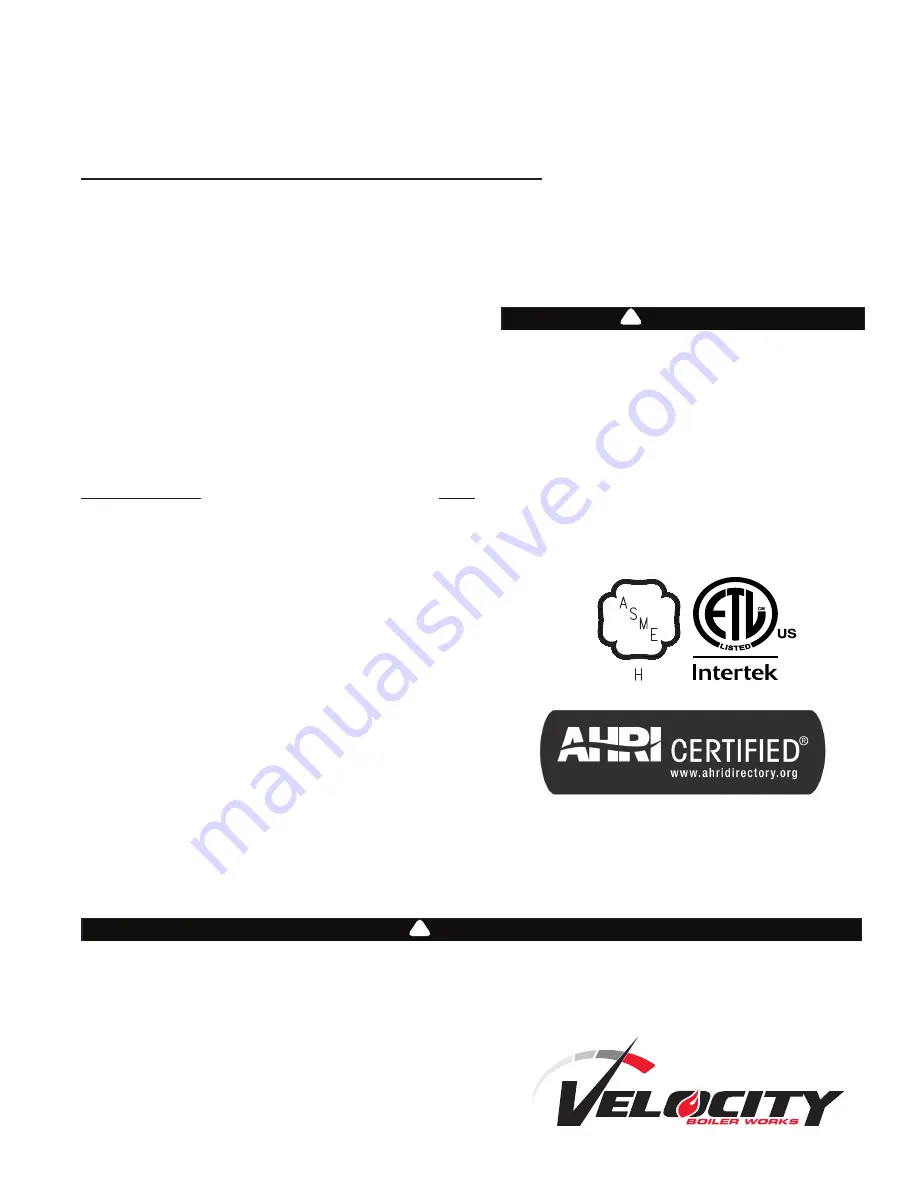 Velocity 49 Series Installation, Operating And Service Instructions Download Page 1