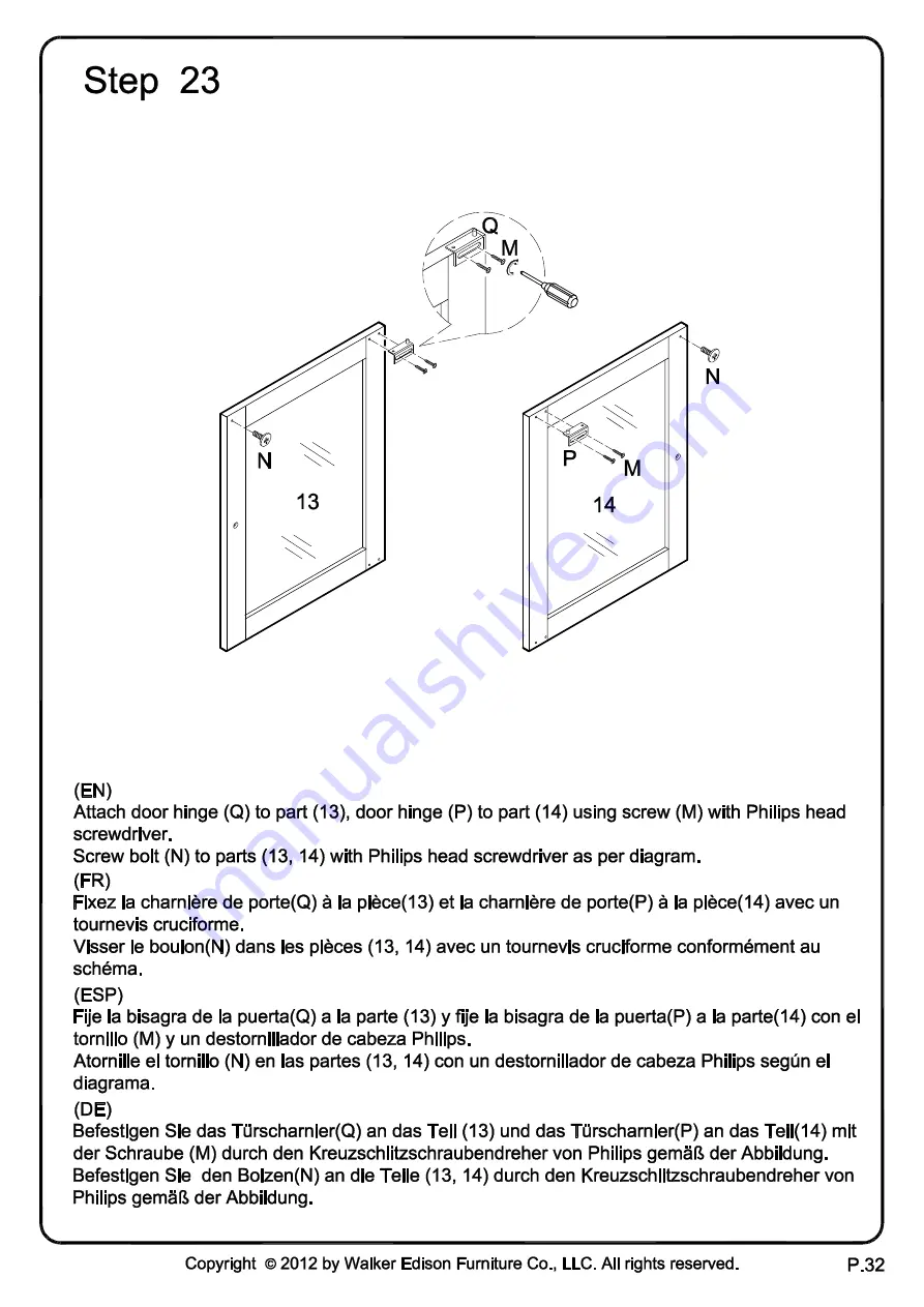 Walker Edison W58FP4DW Assembly Instructions Manual Download Page 32