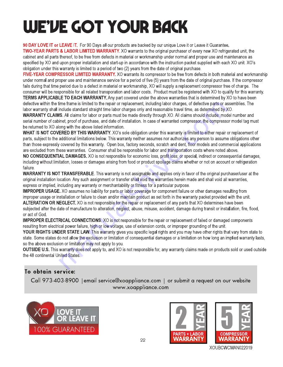 Xo XOU15WGS Manual Download Page 22