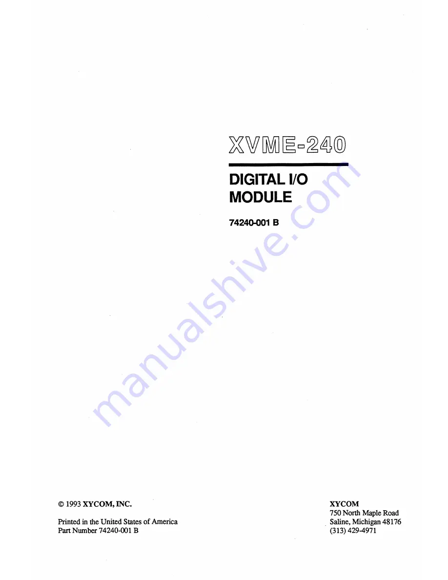 Xycom XVME-240 Скачать руководство пользователя страница 1