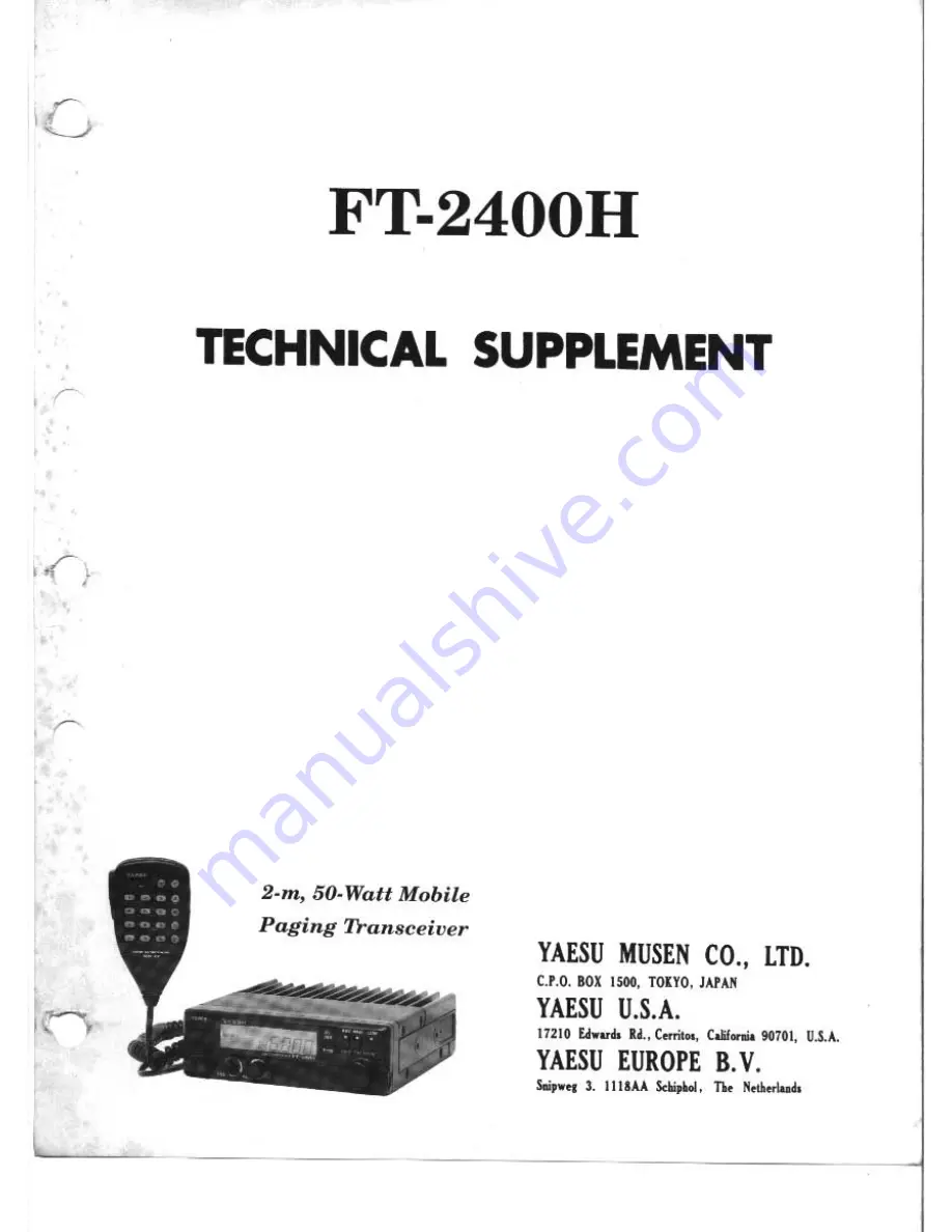 Yaesu FT-2400H Technical Supplement Download Page 1