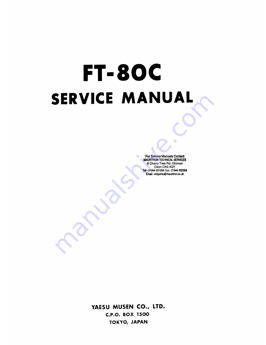 Yaesu FT-80C - SERVICE Service Manual Download Page 1